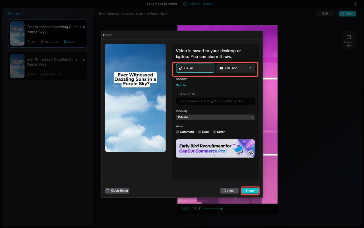 Export and share your video